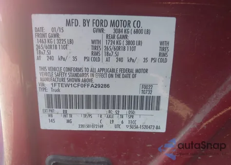2015 Ford F-150 Xlt from USA, damaged, VIN 1FTEW1CF0FFA29286